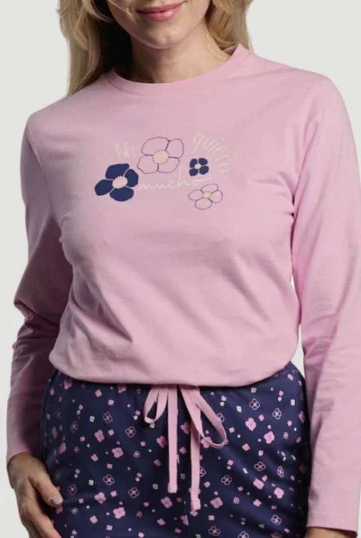 PIJAMA LARGO ALGODON MUJER ESTAMPADO FLORES MUYDEMI - Imagen 2