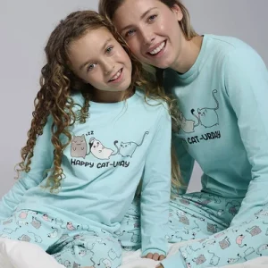 PIJAMA ALGODON MUJER ESTAMPADO GATOS MUYDEMI